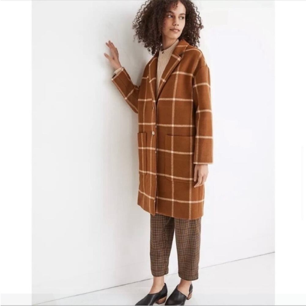 NEW! Madewell Windowpane coat brown plaid size XS elmcourt window pane - Picture 9 of 15